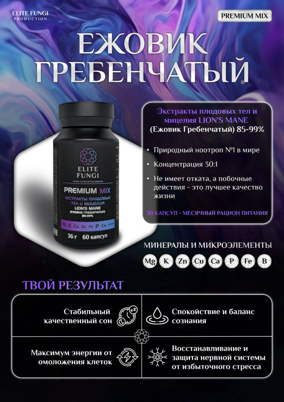 PREMIUM Ежовик Гребенчатый - 60 веган. капсул